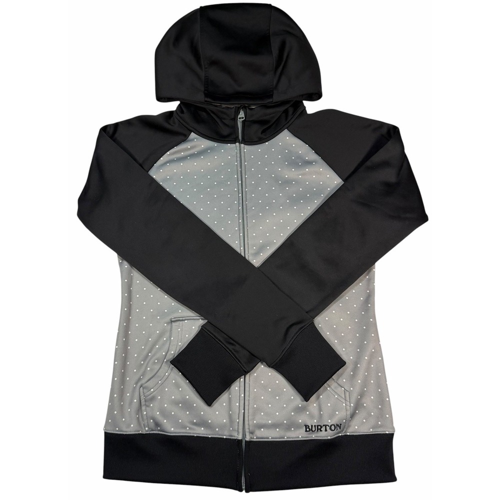 Burton Dryride Womens Ski Snowboard Fleece Hoodie Full Zip Gray Polka Dot M